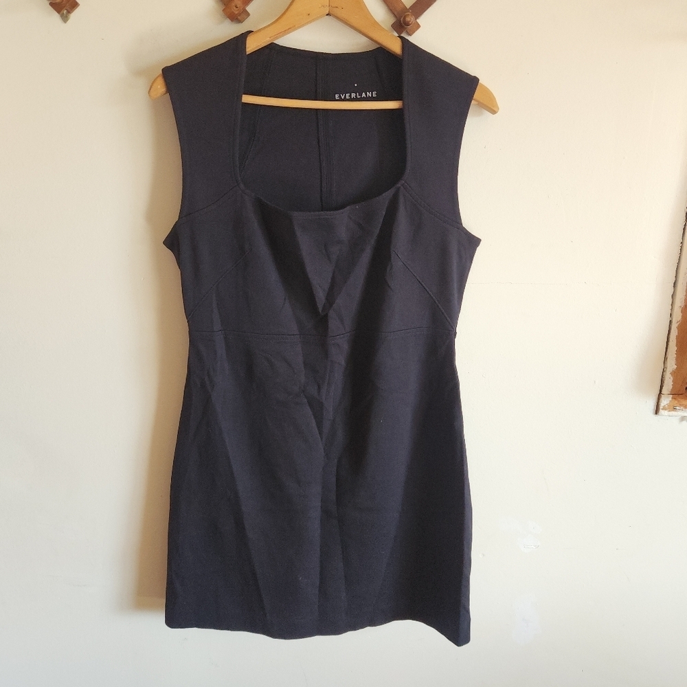 Everlane Square-Neck Mini Dress Cotton Black Bodycon Sleeveless Medium M